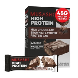 MUSASHI High Protein Bar, 45g Protein, 2g Gesamtzucker, Milch Schokolade Brownie, Post Workout und Protein Snack On The Go, 12 Packung 3,2oz (90g) Bars
