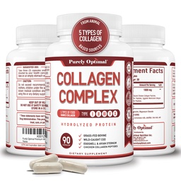 Purely Optimal Premium Multi Collagen Peptide Kapseln (Typen I, II, III, V, X) - Haar, Haut und Nägel, Verdauungs- und Gelenkgesundheitsergänzung, hydrolysierte Collagen Pillen (90 Kapseln)
