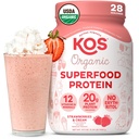 KOS Vegan Protein Pulver, Erdbeeren & Cream USDA Organic - Low Carb Pea Protein Blend, Pflanzenbasierte Superfood mit Vitaminen & Minerals, Glutenfrei - Meal Ersatz für Damen & Herren - 28 Servierungen