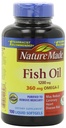Huile de poisson de nature 1200mg, 360mg Oméga-3 100 Softgels liquides (3 Pack)