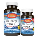 Carlson - Elite Omega-3 Plus D & K, 700 mg Omega-3s + D3 & K2, Funktion, Knochengesundheit und Immununterstützung, Lemon, 60+30 Softgel