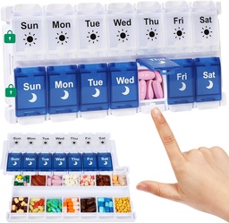 Shintop Wöchentliche Pille Organizer 2 Mal am Tag, einfache Füllen Am Pm Pille Box 7 Tage Push Button Medizin Halter Täglich für Vitamine Nahrungsergänzungsmittel (Blau & Weiß)