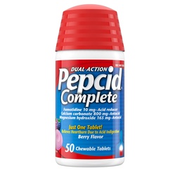 Pepcid Complete Säure Reducer + Antacid Kautabletten, Sodbrennen Relief, Berry, 50 ct (Package Mai Vary)