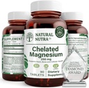 Natürliche Nutra Chelat Magnesiumoxid 250 mg - Hohe Absorption für starke Knochen, Herz-Gesundheit, Energie-Boost, Glutenfrei, Non-GMO, 90 Tabletten (3 Pack) in BPA-freie recycelbare Glasflaschen
