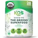 KOS Organic Super Greens Powder Erythritol Free - Pflanzenbasierte Superfood-Mischung mit Spirulina, Chlorella & Wheatgrass - USDA Certified Organic, Green Juice Smoothie - Apple Flavor - 28 Servierungen