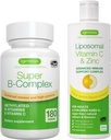 Super B-Complex + Liposomale Vitamin C 1000mg & Zink Vegan Bundle, methylierte erhaltene Freisetzung B Complex & Hohe Absorption flüssige Immununterstützung Complex, von Igennus