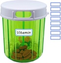Vitamin Organizer große Pillenspender 4 Kompartment tragbare Pille Organizer für Fischöle, Vitamin, Ergänzungen, Medikamente (Pill Container + Selbstklebende Etiketten)