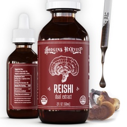 Hodgins Harvest Organic Reishi Mushroom Fruiting Body Extract Tincture - Extra Concentrated Dual Extract Supplement - Unterstützt Herzgesundheit & Wellness - USDA Bio Pilze - 2 Unze