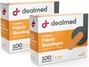 Dealmed Stoff Flexible Klebebänder – 100 Count (2 Pack) Bänder mit nicht-Stick Pad, Latexfrei, Wund Care für First Aid Kit, 3" x 3/4"
