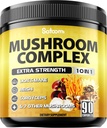 Satoomi 10in1 Mushroom Supplement Complex - Lions Mane, Cordyceps, Reishi, Chaga und 6 Mehr - Brain Ergänzungen für Memory & Focus - 90 Count - 3 Monate Versorgung