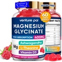 60 Tage Versorgung Magnesium Glycinate 400mg Gummi mit Ashwagandha, L-Theanin, CoQ10, Vitamin D3 & B6, Sugar Free Magnesium Gummi für Erwachsene & Kinder, Stress Relief, Schlaf &amp; ruhig, Vegan, Glutenfrei