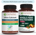 Reine Ernährung Ultra Calcium 1000mg und Ganze Lebensmittel Frauen Multivitamine 1500mg für gesunde Knochen, Gelenke und allgemeine Wellness. Ultra Calcium 120 Tabs + Frauen Multivitamine 90 Tabs.