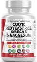 Clean Nutraceuticals COQ10 200mg Red Yeast Rice Omega 3 Magnesium Complex 500mg Niacin Zink Vitamin K2 D3 - Herzunterstützung Vitamine für Frauen und Männer w/Vitamin B3, Coenzym Q10-60 Ct
