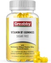 Vitamin B1 Gummie - Benfotiamin 300mg & Thiamine 100mg, Sugar Free, Vitamin B Complex Kaubare Ergänzung, Energie Boost & Nervous System Gesundheit für Frauen Männer, 60 Gummies
