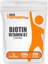 BulkSupplements.com Biotin 10000mcg Pulver - Vitamin B7, Vitamine für Haar, Haut und Nägel - Glutenfrei, 1g pro Portion (10mg Biotin), 250g (8.8 oz) (Pack von 1)