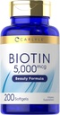 Carlyle Biotin 5000mcg Softgels | 200 Count | Vitamine für Haarhaut und Nägel | Non-GMO, Glutenfreie Ergänzung