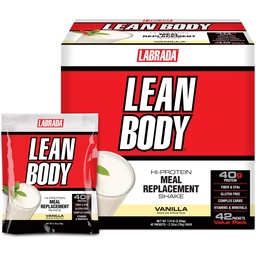 Labrada Lean Body MRP All-In-One Vanilla Meal Sostituzione Shake, 40g Protein, Whey Blend, 8g Grassi sani EFA's & Fiber, 22 Vitamine e Minerali , Nessun colore artificiale, Senza glutine, (42 Packets)