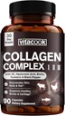 Collagen Peptides Complex, Typ I, II, III, 2025 MG, Hydrolysed Multi Collagen, VC, Biotin, HA, Turmeric & Black Pepper, für Haut, Haar, Nägel, 90 Caps