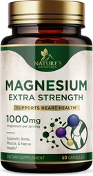 Magnesium Mineral Supplement 1000 mg - Hohe Potenz Magnesium Citrat für Knochen, Herzgesundheit, Nerves & Muskelunterstützung, Nature's Magnesium Complex for Whole Body Support, Bottled in USA - 60 Kapseln