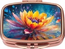 Dynippy Pill Case Pill Box with Mirror Retro Pocket 2 Compartment Medicine Case Vitamin Pill Organizer for Pocket Purse and Travel (Rose Gold - Colorful Flower)