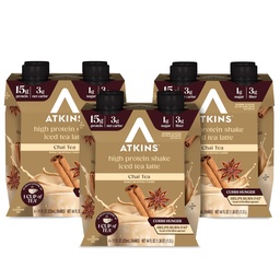 Atkins Chai Tea Latte Flavored Protein Shake, High Protein Shake, Low Glycemic, Low Carb, Low Sugar, Keto Friendly, Gluten Free, Ready to Drink Protein Shake, 12 count (3 sets of 4)