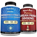 Nutrivein Premium Korean Panax Ginseng Supplement & Berberine Ergänzungen Bundle: High-Absorption Berberine Complex & Genuine Red Ginseng Bundle für tägliche Klarheit, Vitalität, & Wellness