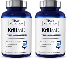 1MD Nutrition KrillMD - Antarctic Krill Oil Omega 3 Supplement mit Astaxanthin, EPA, DHA | 2X Mehr Effektive Than Fish Oil | 60 Softgels (2-Pack)