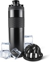 Ice Shaker Insulated Edelstahl Shaker Bottle | 20 oz, Black | Cold for 24+ Hours | Insulated Cup with Twist-on Agitator | Odor-Free Bottle for Protein Shakes, Water, Smoothies, Cocktails
