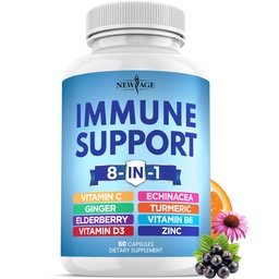 NEU AGE 8 in 1 Immununterstützung Booster Supplement mit Echinacea, Vitamin C und Zink 50mg, Vitamin D 5000 IU, Kurkumin & Ginger, B6, Elderberry 60 Count (Pack mit 1)