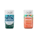 OLLY Ultra Strength Goodbye Stress Softgels, GABA, Ashwagandha, L-Theanin und L-Theanin Balm & Ultra Strength Brain Softgels, Nootropic, Unterstützt gesunde Gehirnfunktion, Gedächtnis