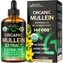 Mullein Tropfen für Lunge - USDA Organic Liquid - Mullein Blatt Extrakt Supplement - Made in USA - Lung & Bronchial Cleanse für Raucher - Atemschutzunterstützung - Als Tinktur, Tee, Pillen - 4 fl oz