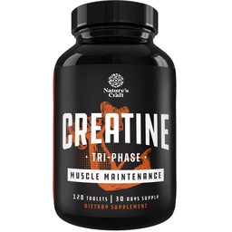 Natures Craft High Strength Tri Phase Creatine Tablets für Damen und Herren - Formel Mischung aus Creatine Monohydrat, 300mg HCL & Pyruvate Supplement - Muskelmasse Gain & Recovery Supplement - 120 Tabletten