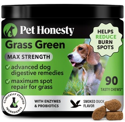 Grass Green Max Strength Chews für Hunde – Premium Dog Urine Rasen Spot Saver Supplement – Unterstützt gesunde Verdauung, Gut & Urinary Health mit Probiotics, DL-Methionine & Yucca (90ct Duck Flavor)
