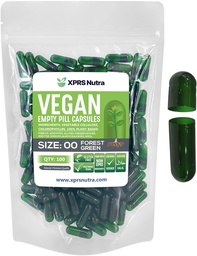 XPRS Nutra Taille 00 Capsules vides - 100 Compte Capsules vides de végétalien - Pilules vides végétariennes - Bricolage Gélule végétale Remplissage- Caps de pilules végétariennes (vert forestier)