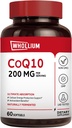 CoQ10 200mg pro Servierung, extra natives Olivenöl, Ultra Absorption, Natürlich vergütet, Coenzym Q10 Supplement, Energieproduktion, Gesundes Herz, Anti-Aging, 60 Softgels