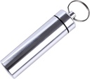 Silver Small Portable Pill Box Schlüsselanhänger, Aluminiumlegierung Mini Pill Organizer Gehäuse Container für Geldbörse,Wasserdichte Metall Pillenhalter Medizin Flasche für Outdoor Camping Reise Pille Box