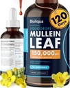 Bioliqua Mullein Tropfen für Lunge - Hohe Festigkeit von 150.000mg pro 4fl oz Tinktur - 120 Portionen bei 1.250mg pro Dose - Lung Detox & Bronchial Cleanse - Kokosnuss Geschmack