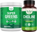 Nested Naturals Super Greens & Choline Bundle | Superfood Pulver mit Probiotics & Fiber & Choline Bitartrate für kognitive Funktion & Clean Energy