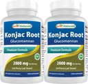 Best Naturals 2 Pack Konjac Glucomannan Root 2000 mg pro Servieren - 180 Vegetarische Kapseln