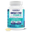 Oceanblue Professional Omega-3 2100 mit Vitamin D3 – 60 ct – Triple Strength Burpless Fish Oil Supplement mit High-Potency EPA, DHA, DPA und Vitamin D3 – Wild-Caught – Orange Flavor (30 Portionen)