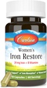 Carlson - Women's Iron Restore, 28 mg Eisen + B Vitamine, Menstrual Support, Iron Absorption & Frauen Gesundheit, 60 Kapseln