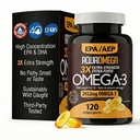Triple Strength Omega 3 Fischöl Ergänzungen, High EPA Fisch Öl Omega 3 Ergänzungen, EPA und DHA Omega3 Fettsäuren mit Vitamin D, High Potency Omega3 Supplement, 120 Softgels, Unflavored