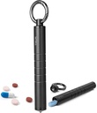 TISUR Small Metal Pill Organizer, Titan Schlüsselanhänger Pillenhalter Travel Pill Box Case Multitool EDC Jeden Tag Carry für Männer (Schwarz Titanium)