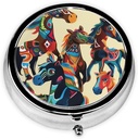 Colorato Cartone Cavallo stampato rotondo Pillola organizzatore con 3 scomparti, Portatile Mini Case Pillola Box Pillola per Medicina, Vitamina, Fish Oil, Integratori