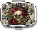 Metall 2 Compartment Pille Organizer Travel Friendly Portable Compact Pill Box Cute Pille Fall Vitamine,Fish Oil, Ergänzungen,Meds,Tablet for Purse,Pocket. (Skull)