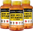 Mason Natural Daily Multiple Vitamine mit Eisen, Vitamine A, C, D, E, B1, B2, B3, B6, B12, Folate und Calcium für Gesamtgesundheit, 100 Tabletten (Pack von 3)