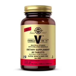 Solgar Formel VM-75, 60 Tabletten - Multivitamin mit Chelatmineralien - Vitamin A, B6, B12, C, D, E - Biotin, Magnesium, Calcium, Eisen, Zink - Vegan, Glutenfrei, Dairy Free, Kosher - 60 Servierungen