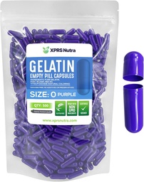 XPRS Nutra Size 0 Empty Capsules - 500 Count Empty Gelatin Capsules - Pills DIY Capsule Filling - Pure Bovine Pill Gel Caps for Do-It-Yourself Supplements (Purple)