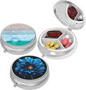 Small Pill Box,Pill Case for Purse&Pocket,3 scomparti Travel Pill Case Medication Organizer Storage for Vitamins, Pills, Fish Oil e Orecchini, Studs,Bronze-Pink Yellow Flower