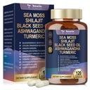 25-in-1 Sea Moss Black Seed Oil Ashwagandha Ginger Shilajit Supplement, Sea Moss Capsules Pro mit Bladder Burdock Ceylon Cinnamon Berberine ACV Manuka VIT C & D3 für Herren Frauen, 120 Vegan Caps